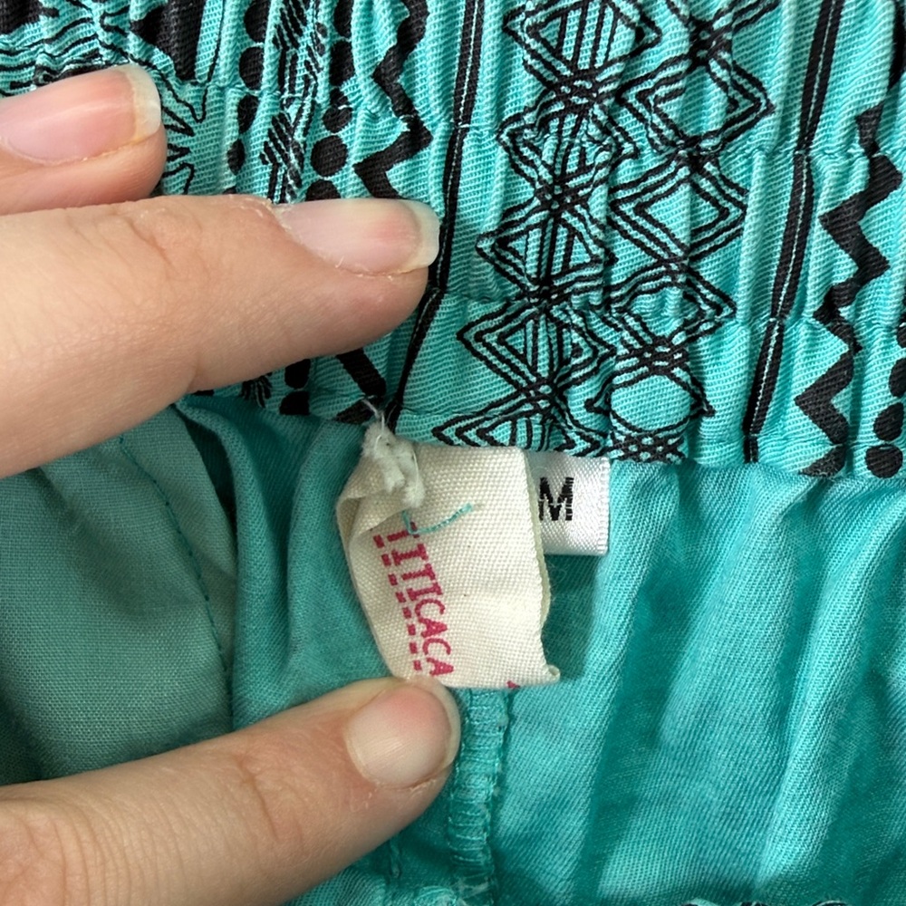 Titicaca Pull On Pants Teal Blue Patterned Joggers Womens M Mid Rise Straight - Picture 5 of 7